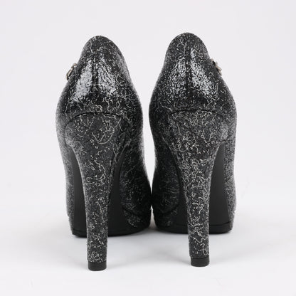 Chanel Coco Mark Leder Heels Schwarz × Silber G29571, Größe 36 EU