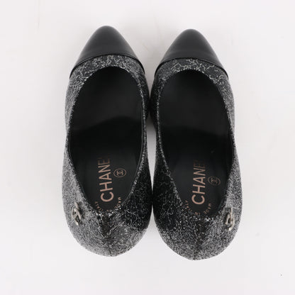 Chanel Coco Mark Leder Heels Schwarz × Silber G29571, Größe 36 EU