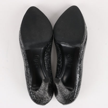 Chanel Coco Mark Leder Heels Schwarz × Silber G29571, Größe 36 EU