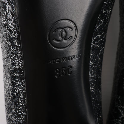 Chanel Coco Mark Leder Heels Schwarz × Silber G29571, Größe 36 EU