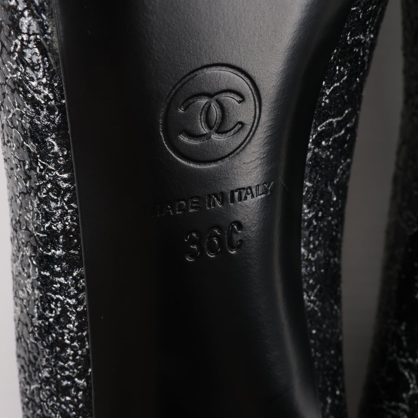 Chanel Coco Mark Leather Heels Black × Silver G29571, Size 36 EU