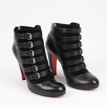 Christian Louboutin Leather & Suede Ankle Boots in Black, Size 37 EU