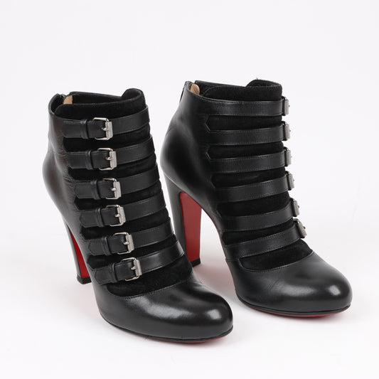 Christian Louboutin Leather & Suede Ankle Boots in Black, Size 37 EU