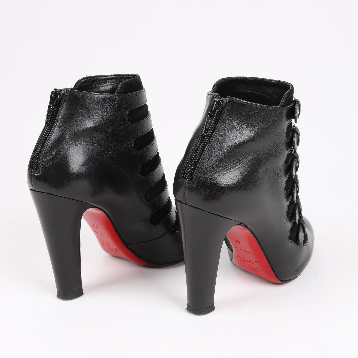 Christian Louboutin Leather & Suede Ankle Boots in Black, Size 37 EU