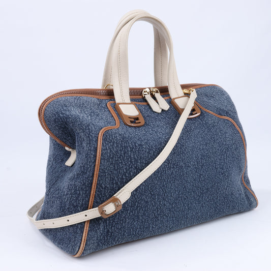 Fendi Chameleon Denim &amp; Leder 2Way Boston Handtasche in Marineblau 8BL110