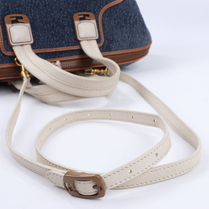 Fendi Chameleon Denim &amp; Leder 2Way Boston Handtasche in Marineblau 8BL110