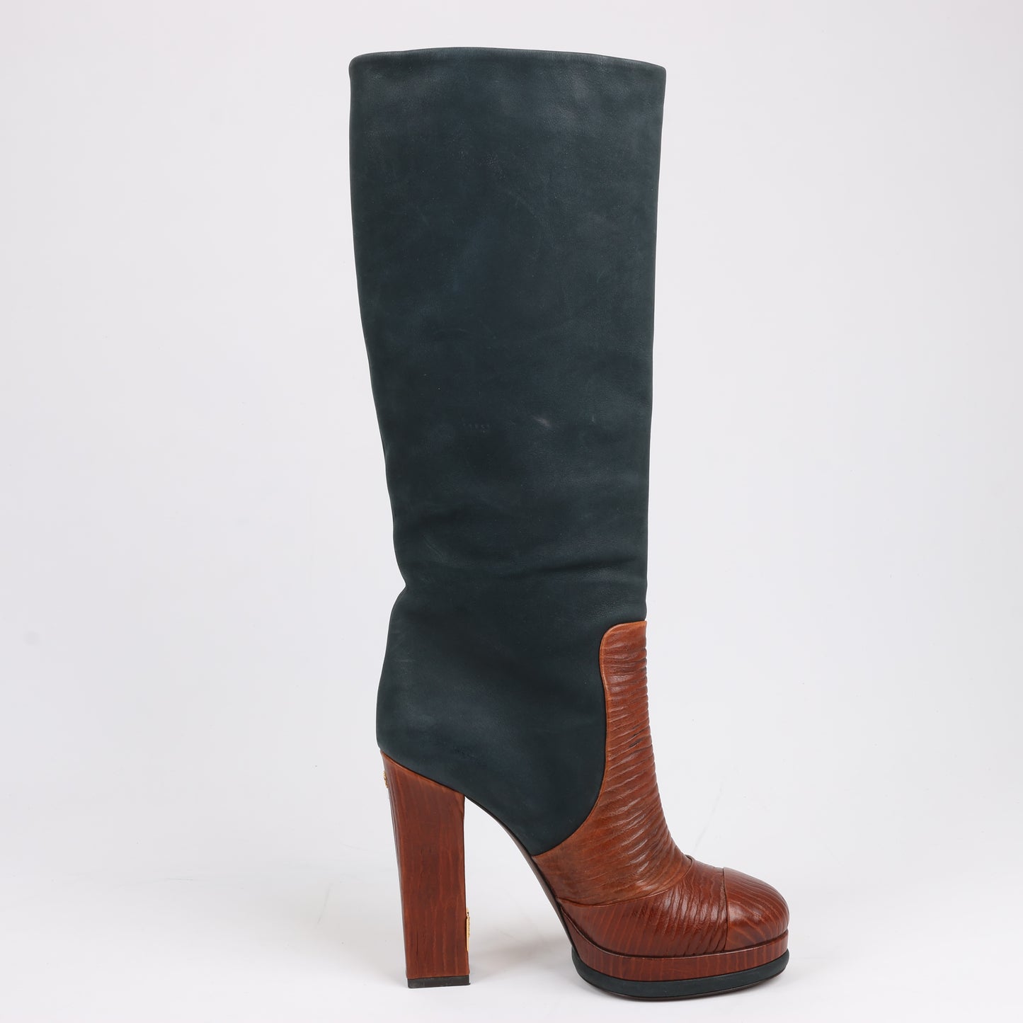 Chanel Coco Mark Nubuck x Leather Long boots in Black × Brown G30177, Size 38 EU