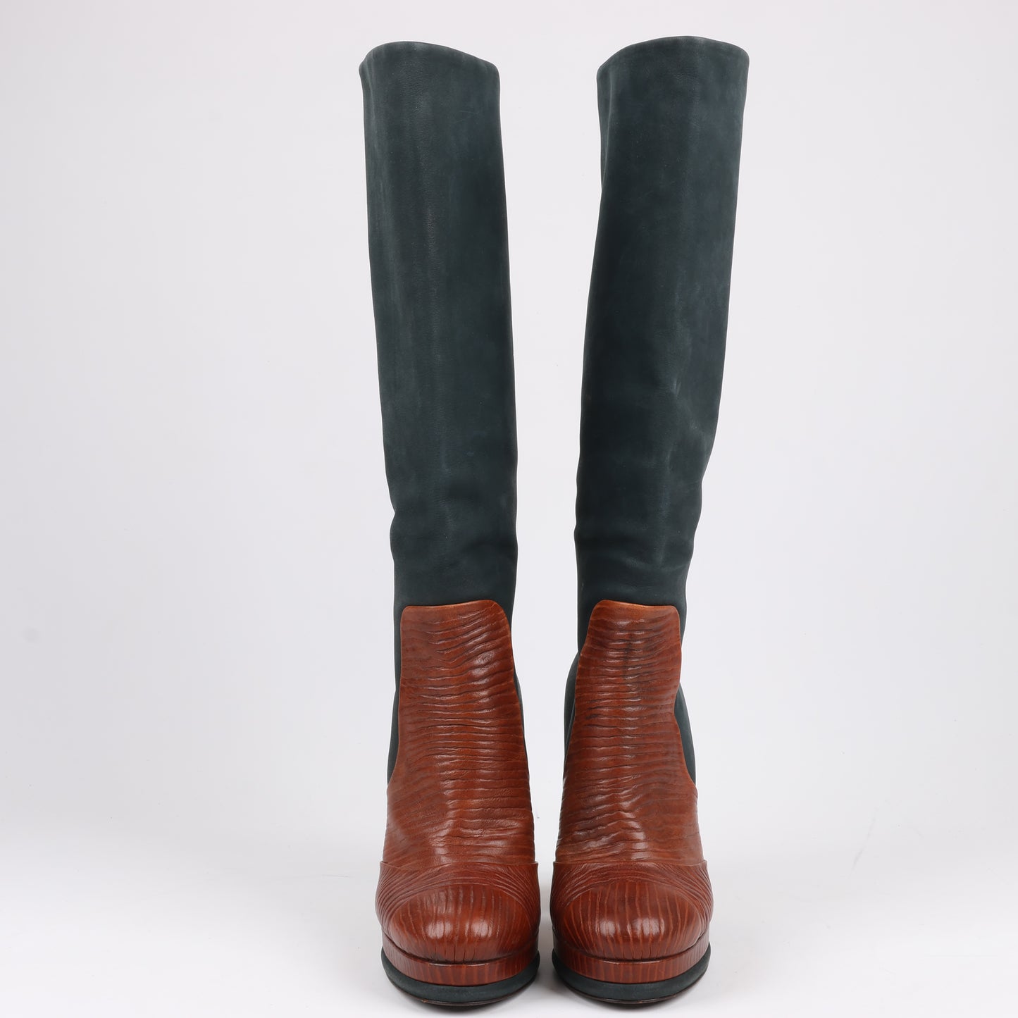 Chanel Coco Mark Nubuck x Leather Long boots in Black × Brown G30177, Size 38 EU