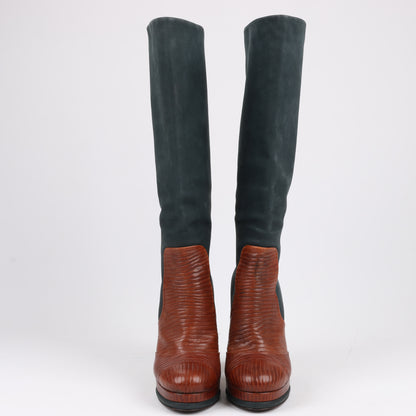 Chanel Coco Mark Nubuck x Leather Long boots in Black × Brown G30177, Size 38 EU