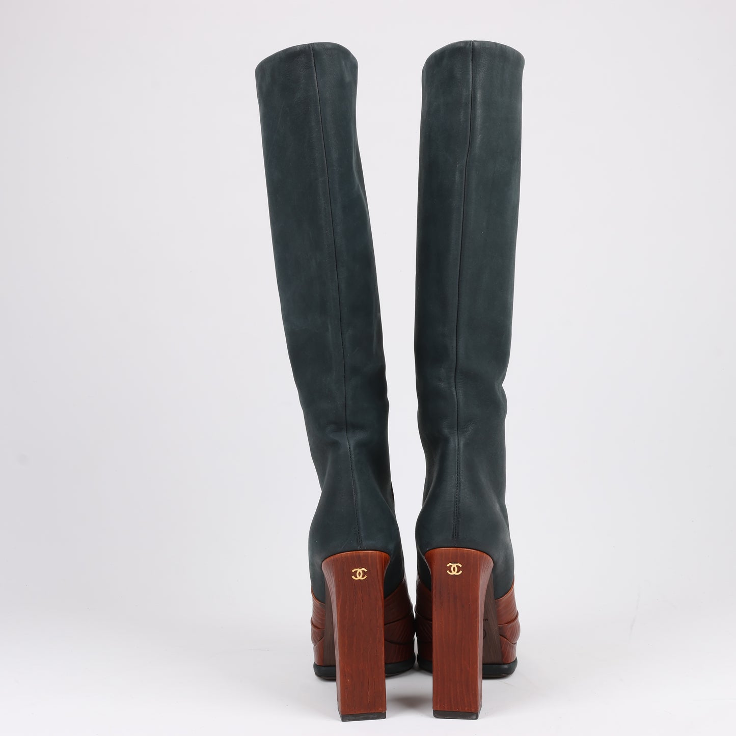Chanel Coco Mark Nubuck x Leather Long boots in Black × Brown G30177, Size 38 EU