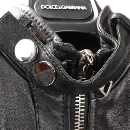 Dolce &amp; Gabbana – Bikerjacke aus schwarzem Leder und Leopardenmuster, Größe 38