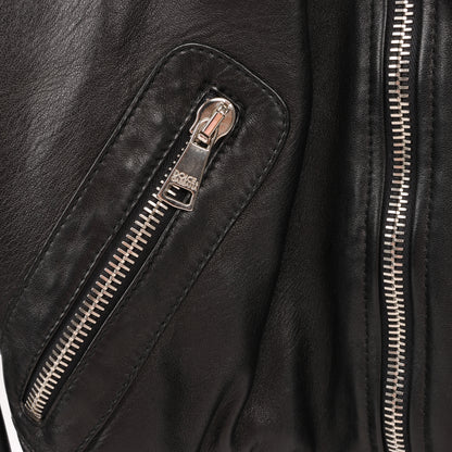 Dolce & Gabbana Black Leather and Leopard Biker Jacket, Size 38