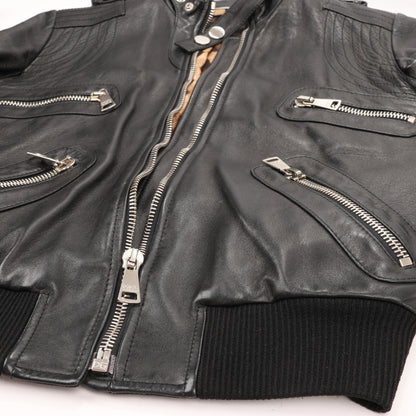Dolce & Gabbana Black Leather and Leopard Biker Jacket, Size 38