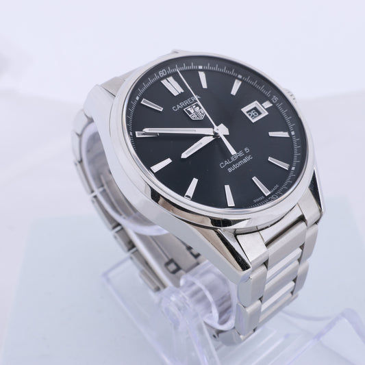 TAG Heuer Carrera Calibre 5 WAR211A WAH7421 SS AT Black Dial Watch