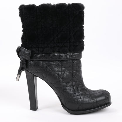Dior Black Leather Cannage Ice Fur Cuffed Boots, Size 40 EU