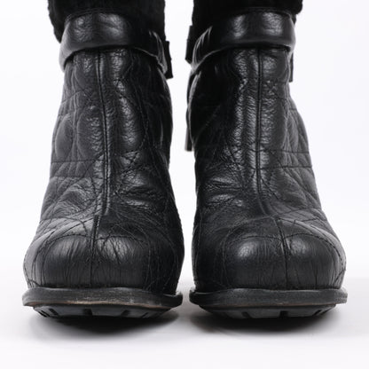 Dior Black Leather Cannage Ice Fur Cuffed Boots, Size 40 EU