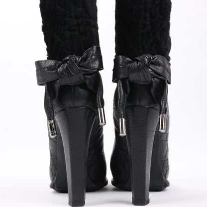 Dior Black Leather Cannage Ice Fur Cuffed Boots, Size 40 EU