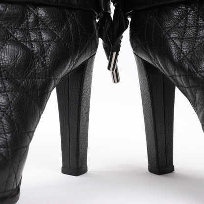 Dior Black Leather Cannage Ice Fur Cuffed Boots, Size 40 EU