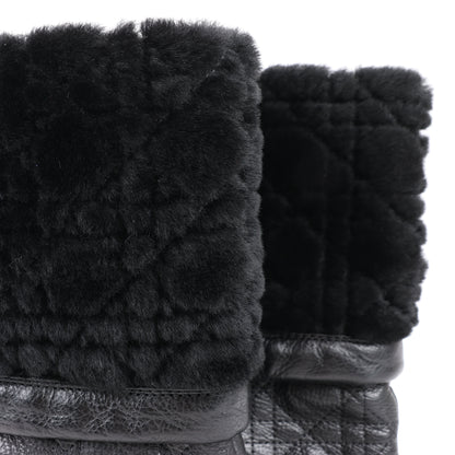 Dior Black Leather Cannage Ice Fur Cuffed Boots, Size 40 EU