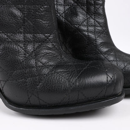 Dior Black Leather Cannage Ice Fur Cuffed Boots, Size 40 EU
