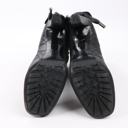 Dior Black Leather Cannage Ice Fur Cuffed Boots, Size 40 EU