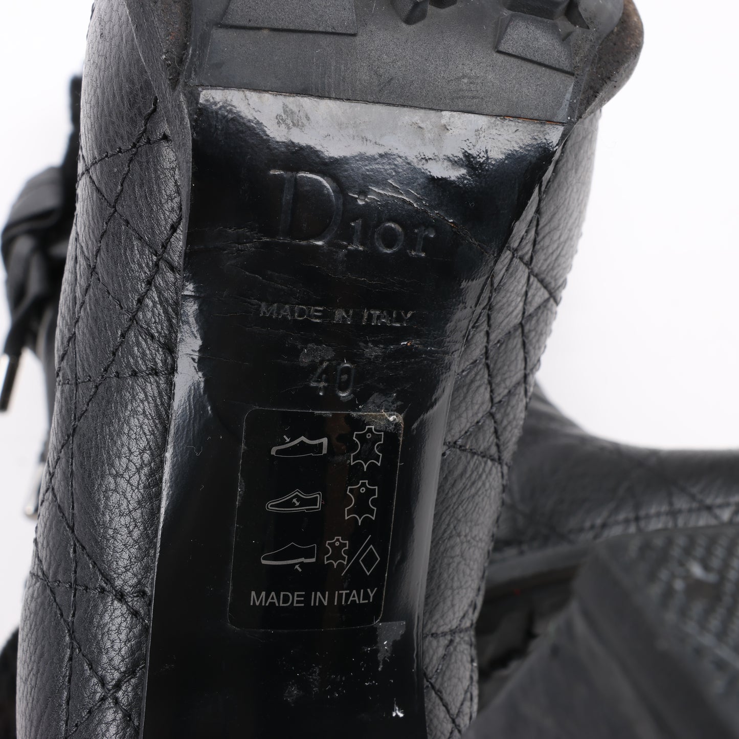 Dior – Cannage-Stiefel aus schwarzem Leder mit Stulpen aus Eispelz, Größe 40 EU
