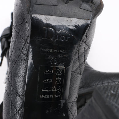 Dior – Cannage-Stiefel aus schwarzem Leder mit Stulpen aus Eispelz, Größe 40 EU