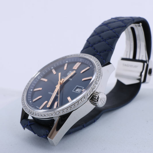 TAG Heuer Carrera WAR1114 RTJ6546 SS & Leather QZ Blue-Face Watch
