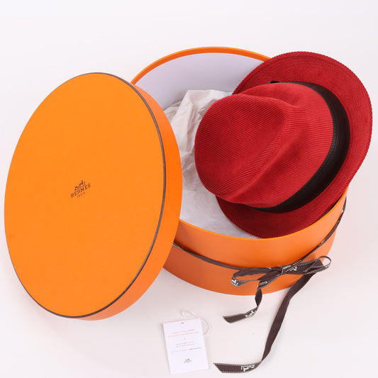 Hermes Cord-Fedora-Hut in Rot