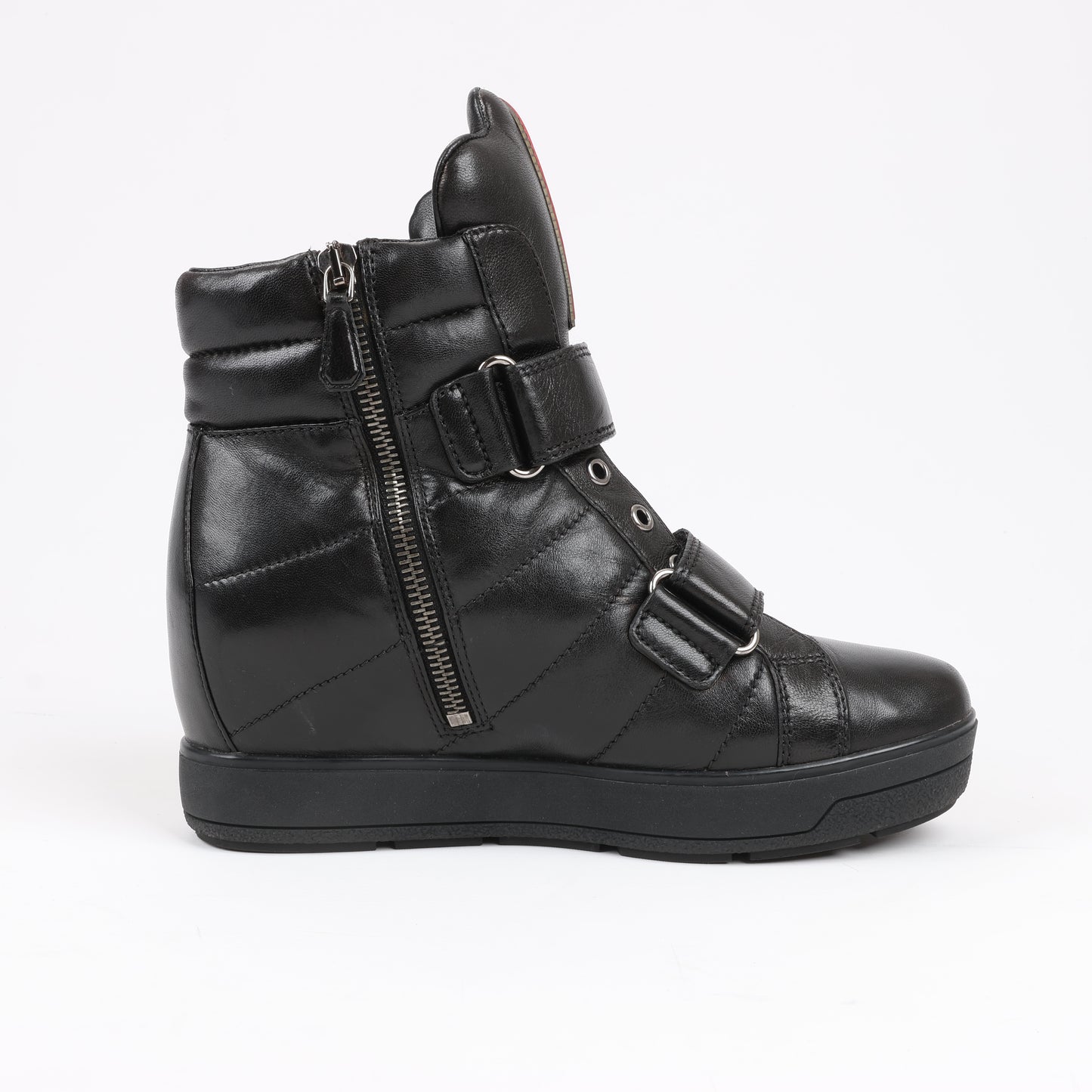 PRADA Sport Leather High-top Sneakers in Black 3TZ047, Size 36.5 EU