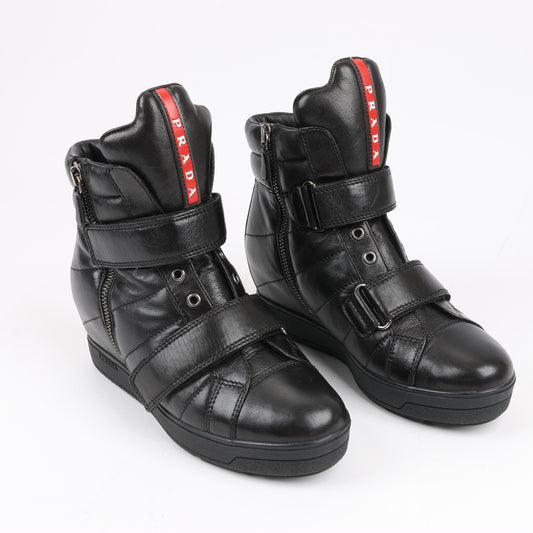 PRADA Sport Leather High-top Sneakers in Black 3TZ047, Size 36.5 EU