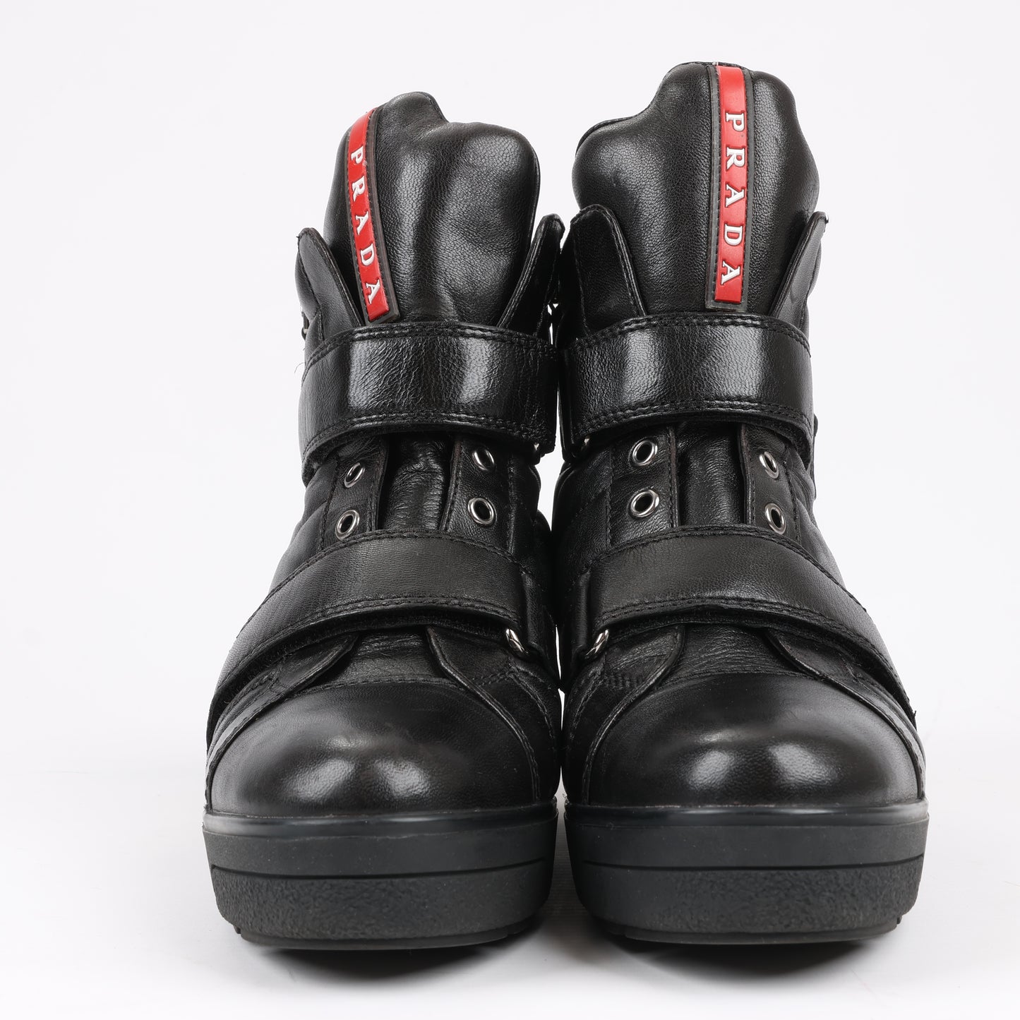 PRADA Sport Leather High-top Sneakers in Black 3TZ047, Size 36.5 EU
