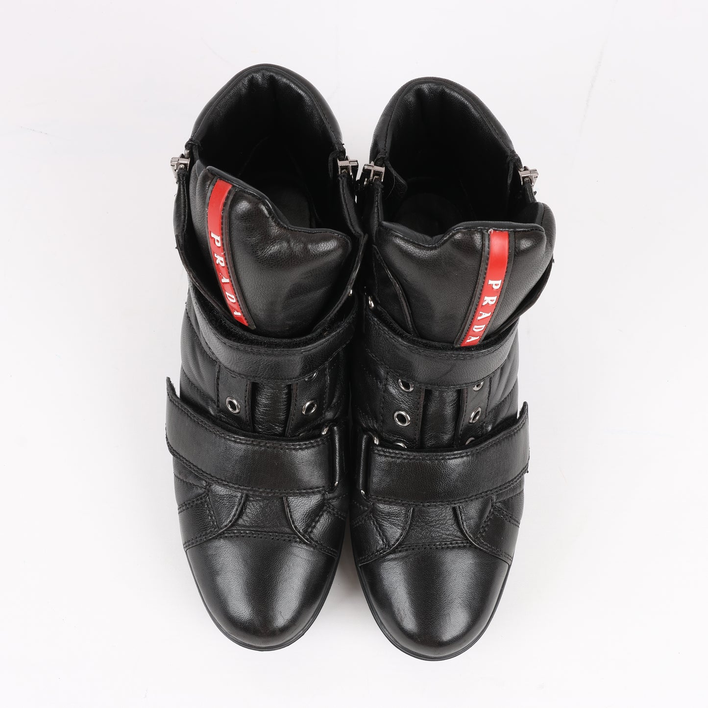 PRADA Sport Leather High-top Sneakers in Black 3TZ047, Size 36.5 EU