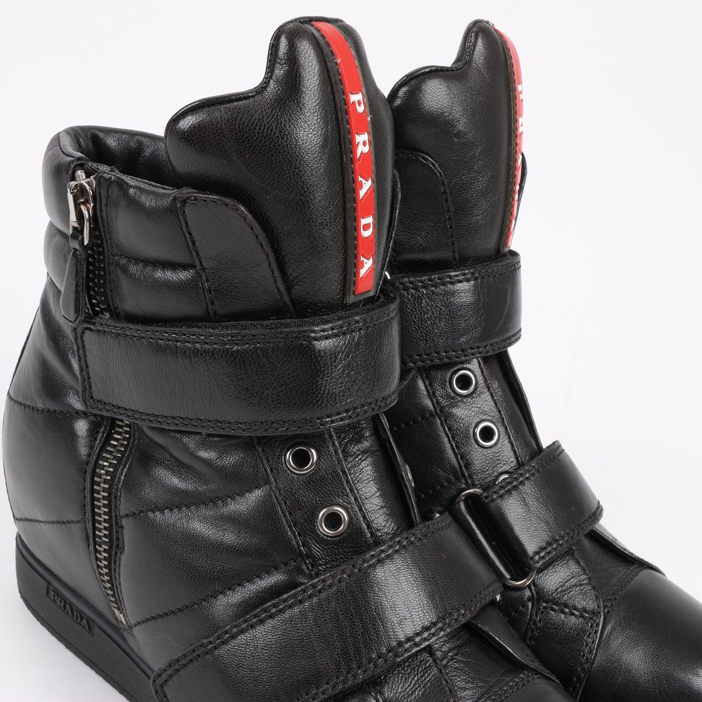 PRADA Sport Leather High-top Sneakers in Black 3TZ047, Size 36.5 EU