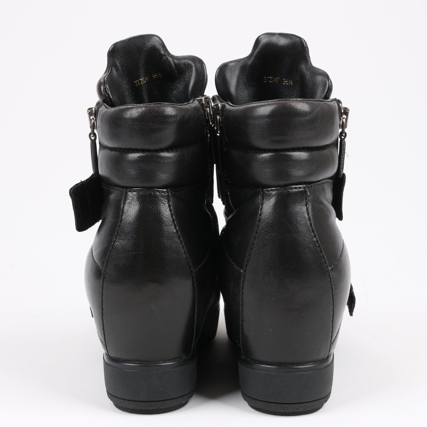PRADA Sport Leather High-top Sneakers in Black 3TZ047, Size 36.5 EU