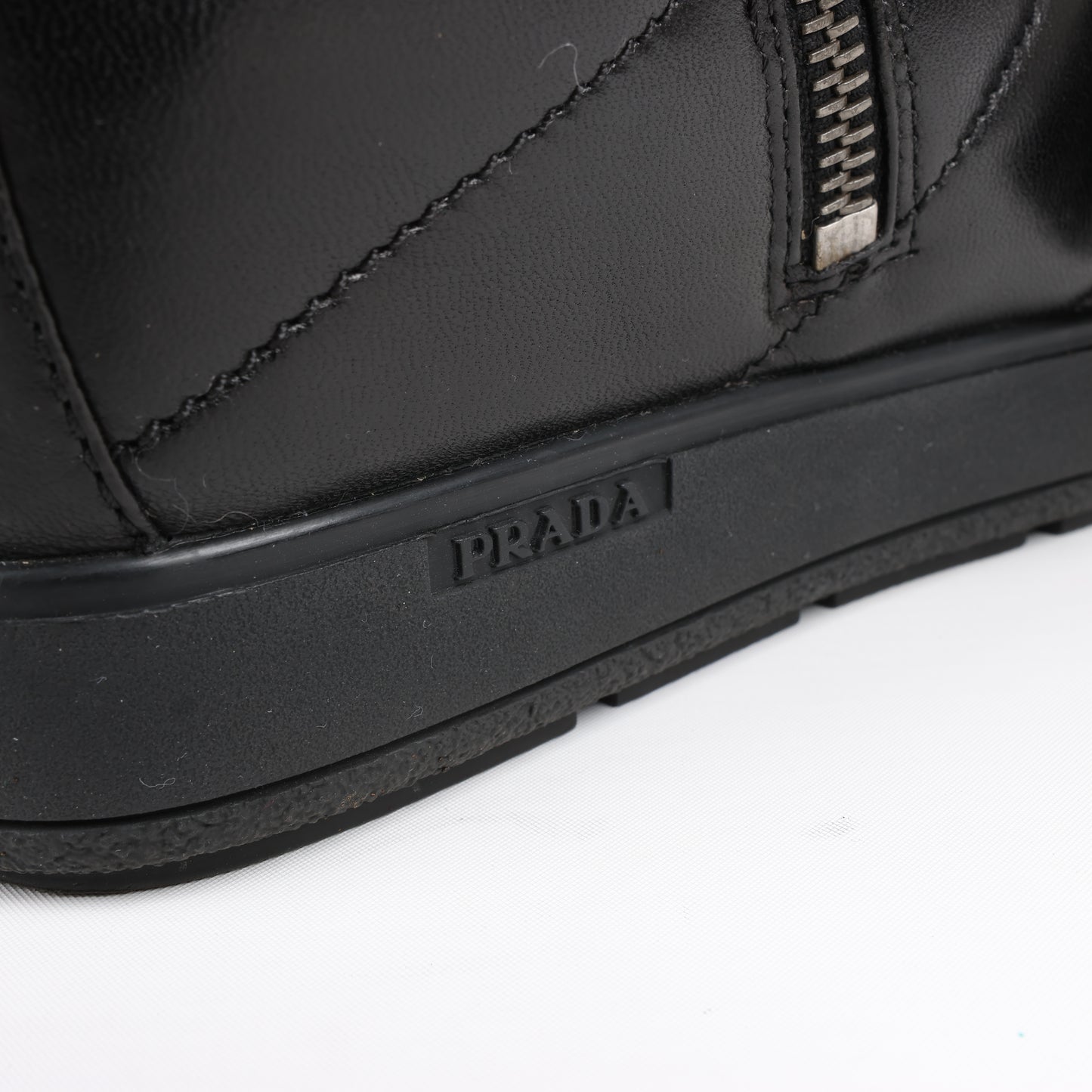 PRADA Sport Leather High-top Sneakers in Black 3TZ047, Size 36.5 EU