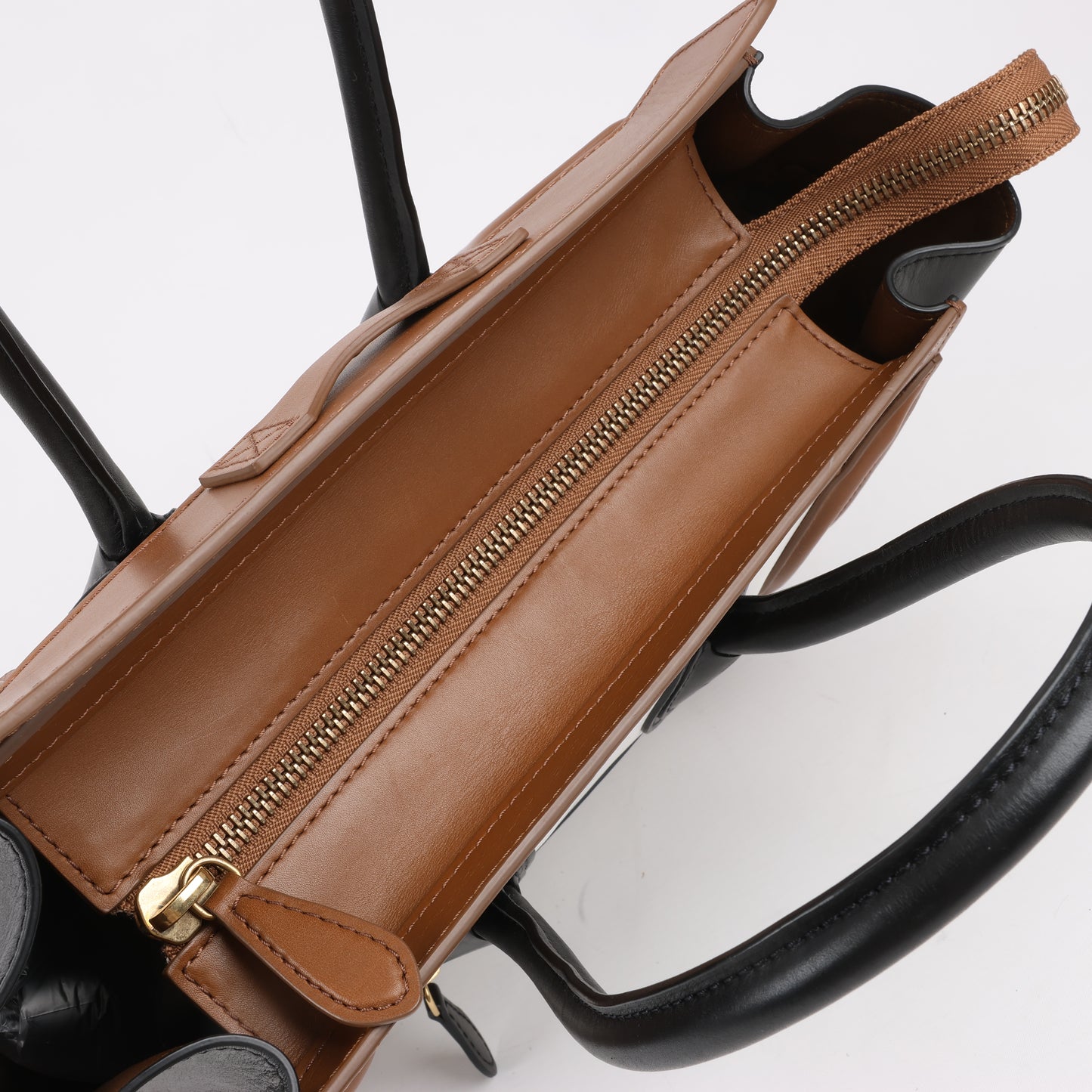 CELINE Luggage Micro Leather Handbag in Tri-color Brown