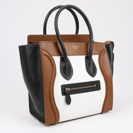 CELINE Luggage Micro Leather Handbag in Tri-color Brown