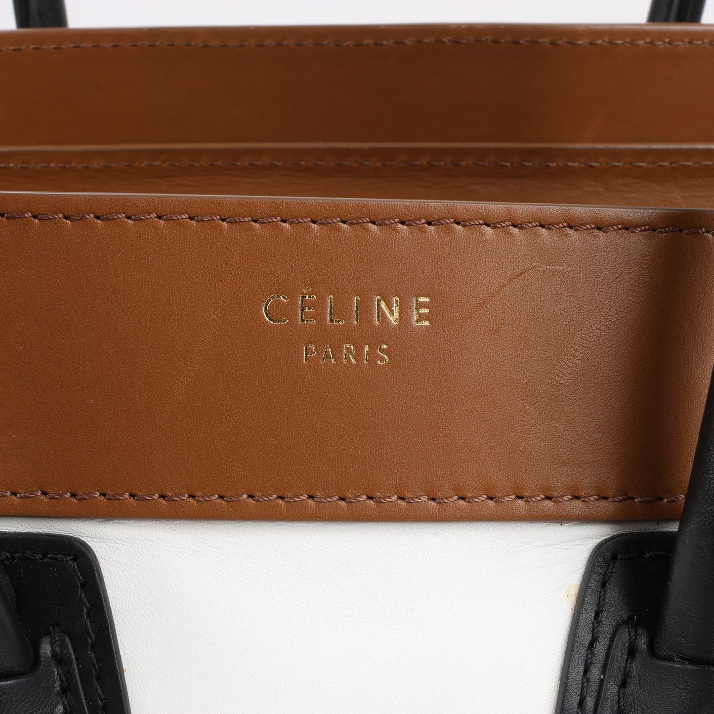 CELINE Luggage Micro Leather Handbag in Tri-color Brown