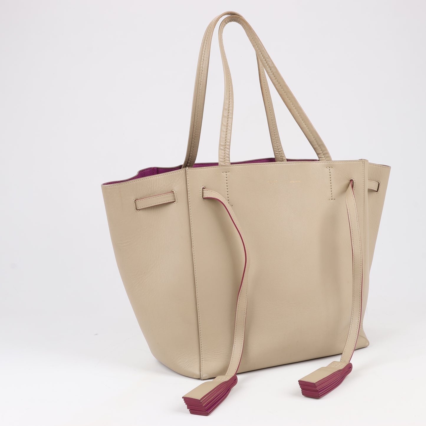 Celine Small Cabas Phantom Leather Shoulder Bag in Beige