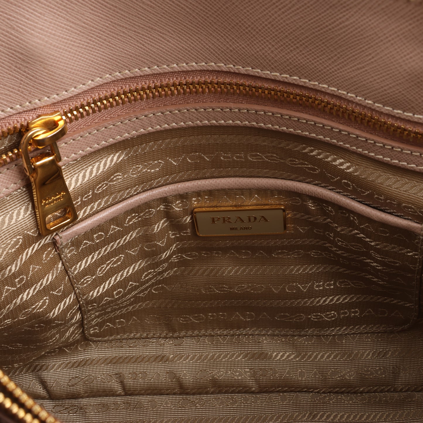 Prada Promenade Saffiano Lux Leather Handbag in Beige