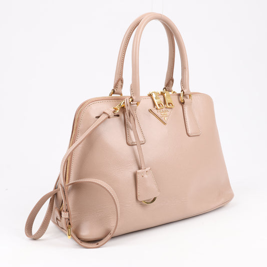 Prada Promenade Saffiano Lux Leather Handbag in Beige