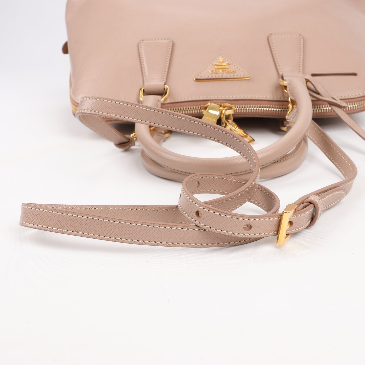 Prada Promenade Saffiano Lux Leather Handbag in Beige
