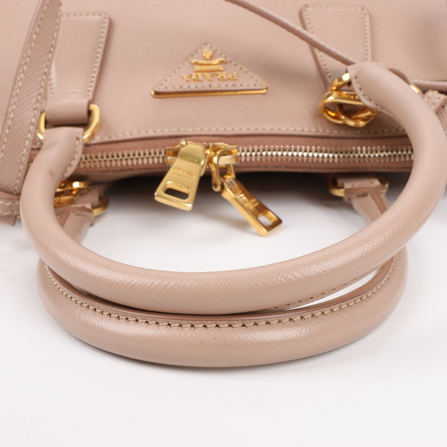Prada Promenade Saffiano Lux Leather Handbag in Beige