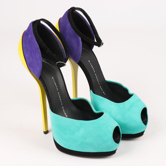 GIUSEPPE ZANNOTTI D'Orsay-Pumps aus Wildleder mit Farbblockmuster
