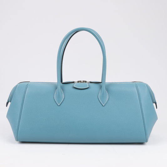 HERMES Paris Bombay 35 Veau Epsom Blue Jean Silver Metal Fittings Handbag □K: 2007