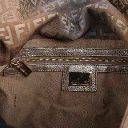 Sac à bandoulière FENDI Zucchino Mamma Baguette en toile et cuir marron 8BR001