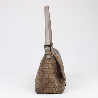 Sac à bandoulière FENDI Zucchino Mamma Baguette en toile et cuir marron 8BR001