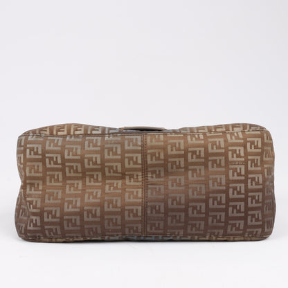 Sac à bandoulière FENDI Zucchino Mamma Baguette en toile et cuir marron 8BR001