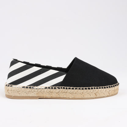 Espadrilles plates OFF-WHITE à rayures diagonales noires et blanches, pointure 37